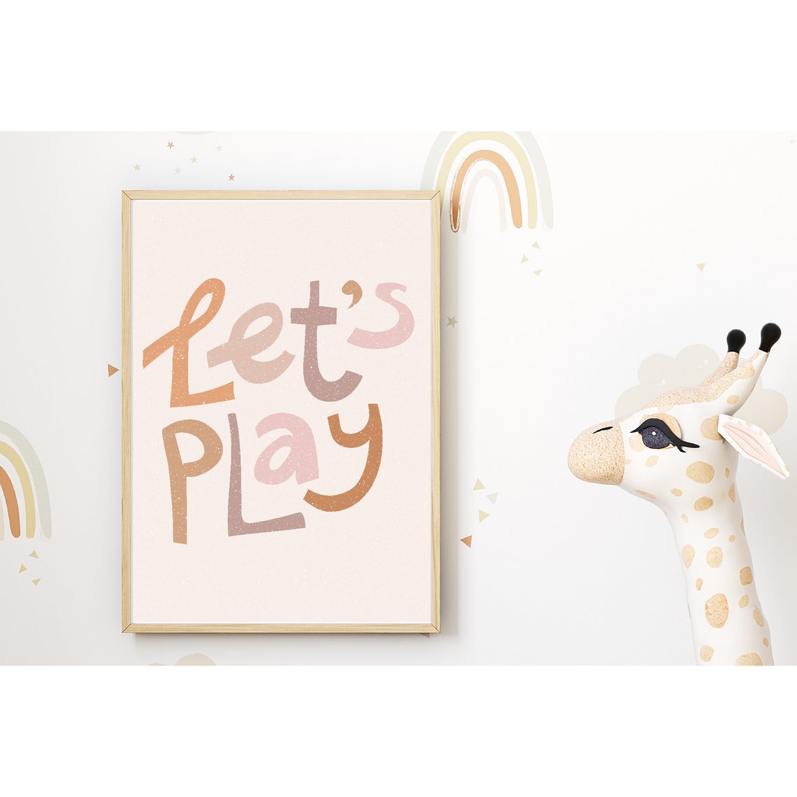 Lets Play Hand Lettered Terracotta Neutral Playroom Wall Art Poster - Image 3
