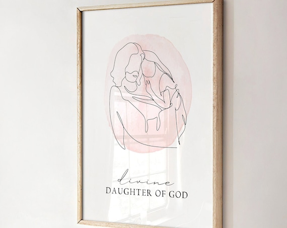 Divine Daughter Of God Pink Watercolor Line Art Christian Print