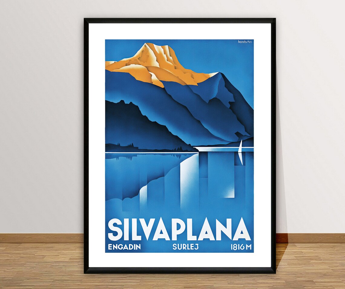 Silvaplana Engadin Surlej Mountain Lake Vintage Swiss Travel Poster - Image 2