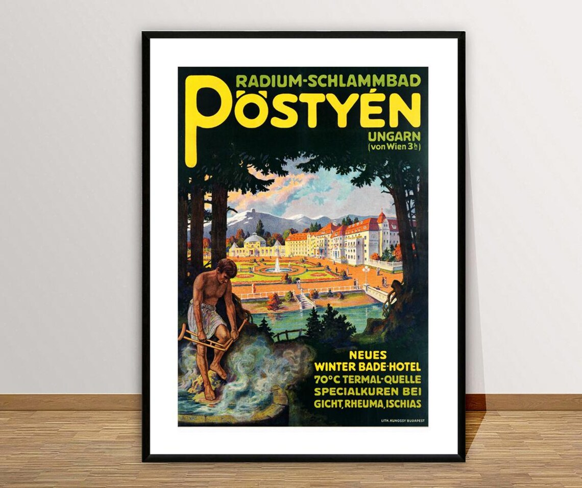 Postyen Radium Schlammbad Ungarn Thermal Spa Vintage Travel Poster - Image 2