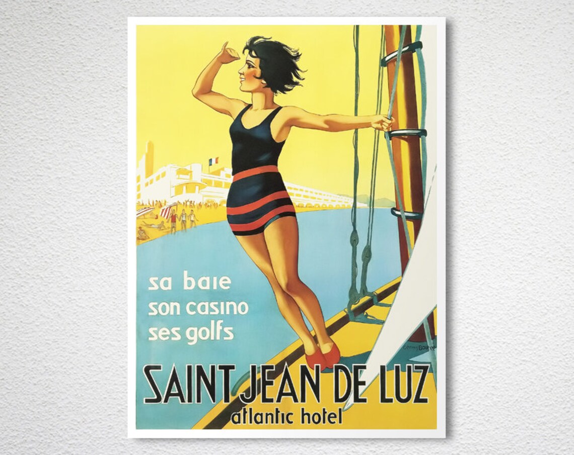 Saint Jean de Luz Atlantic Hotel Vintage French Beach Poster Sailor Girl - Image 2