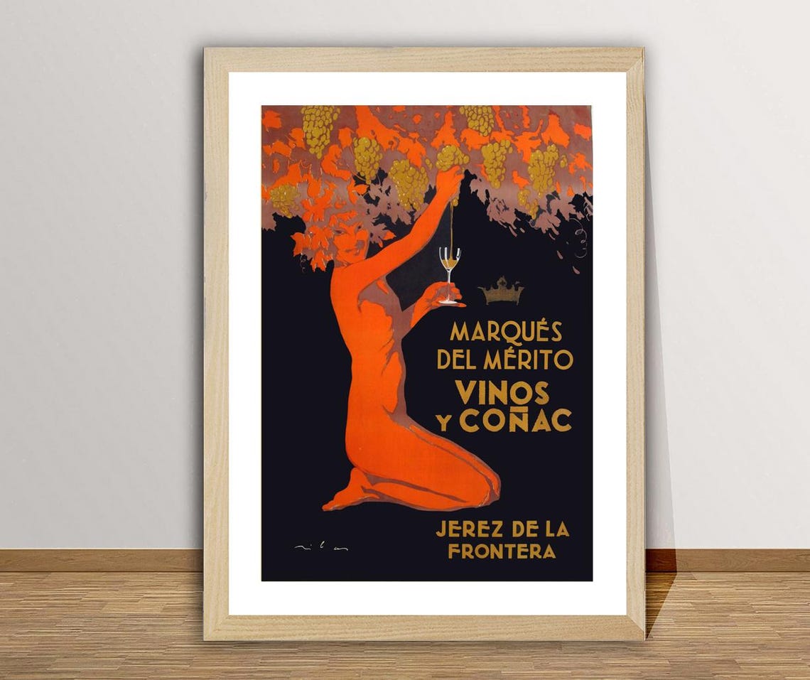 Marques Del Merito Vinos Y Conac Jerez Spanish Wine Vintage Poster