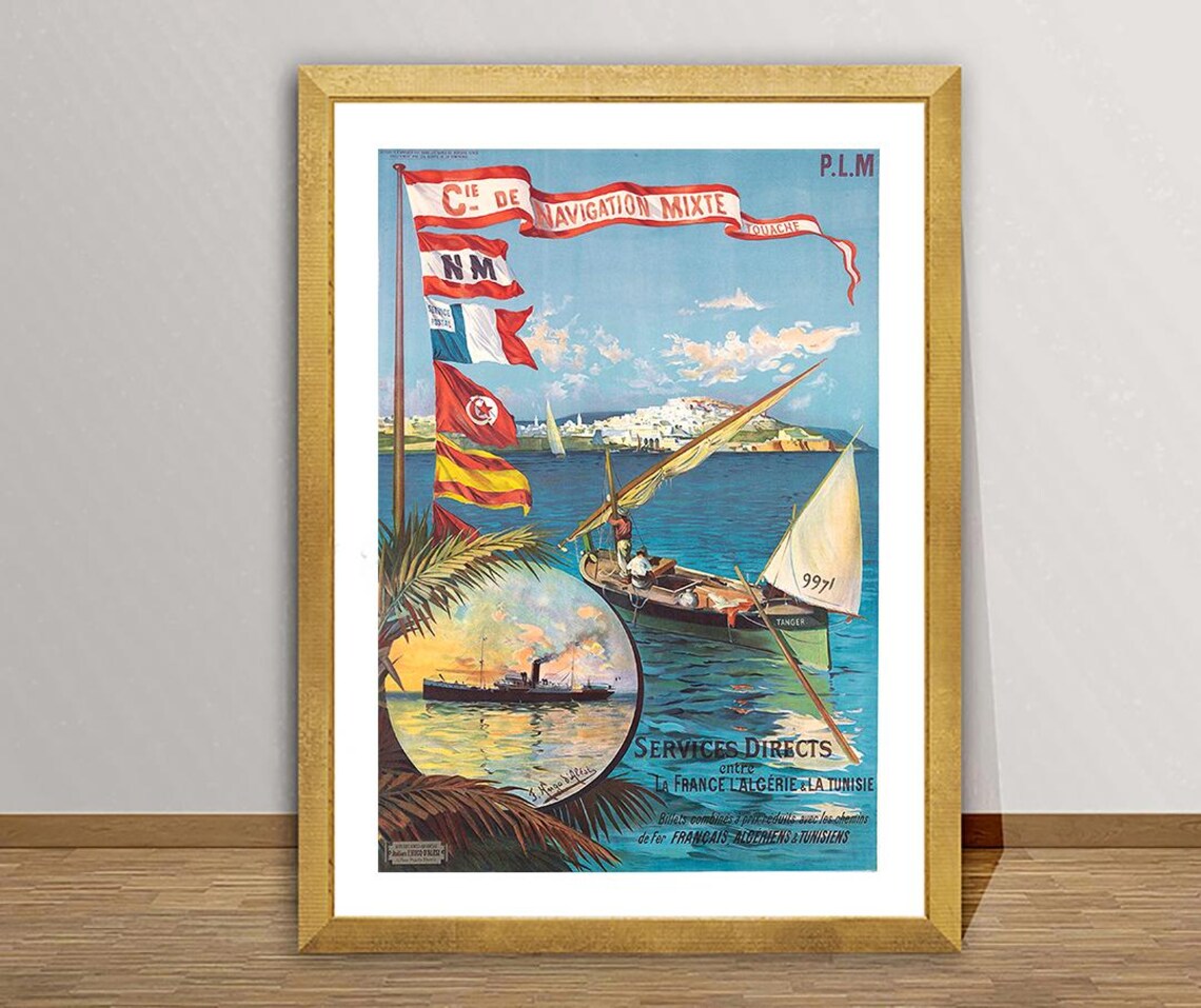 Navigation Mixte France Algeria Tunisia Vintage Shipping Poster