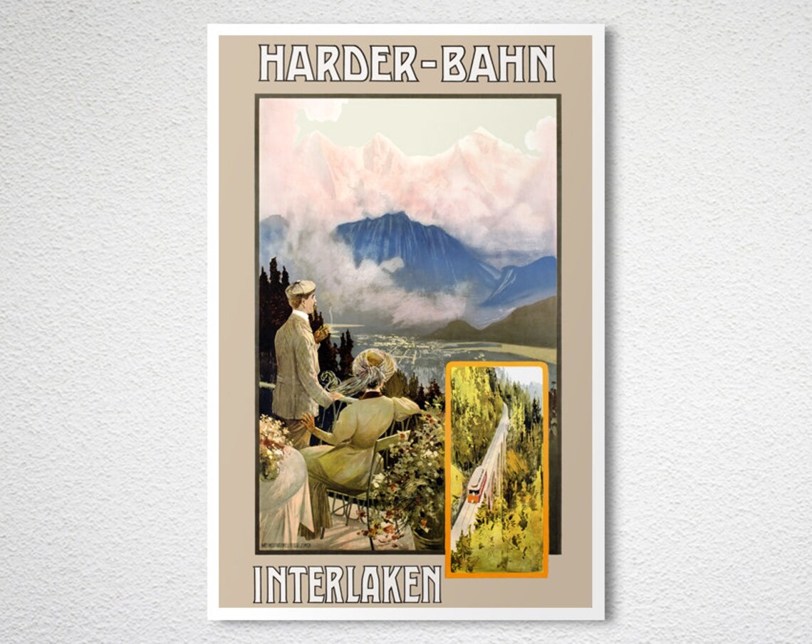Harder Bahn Interlaken Switzerland Vintage Travel Poster - Image 2