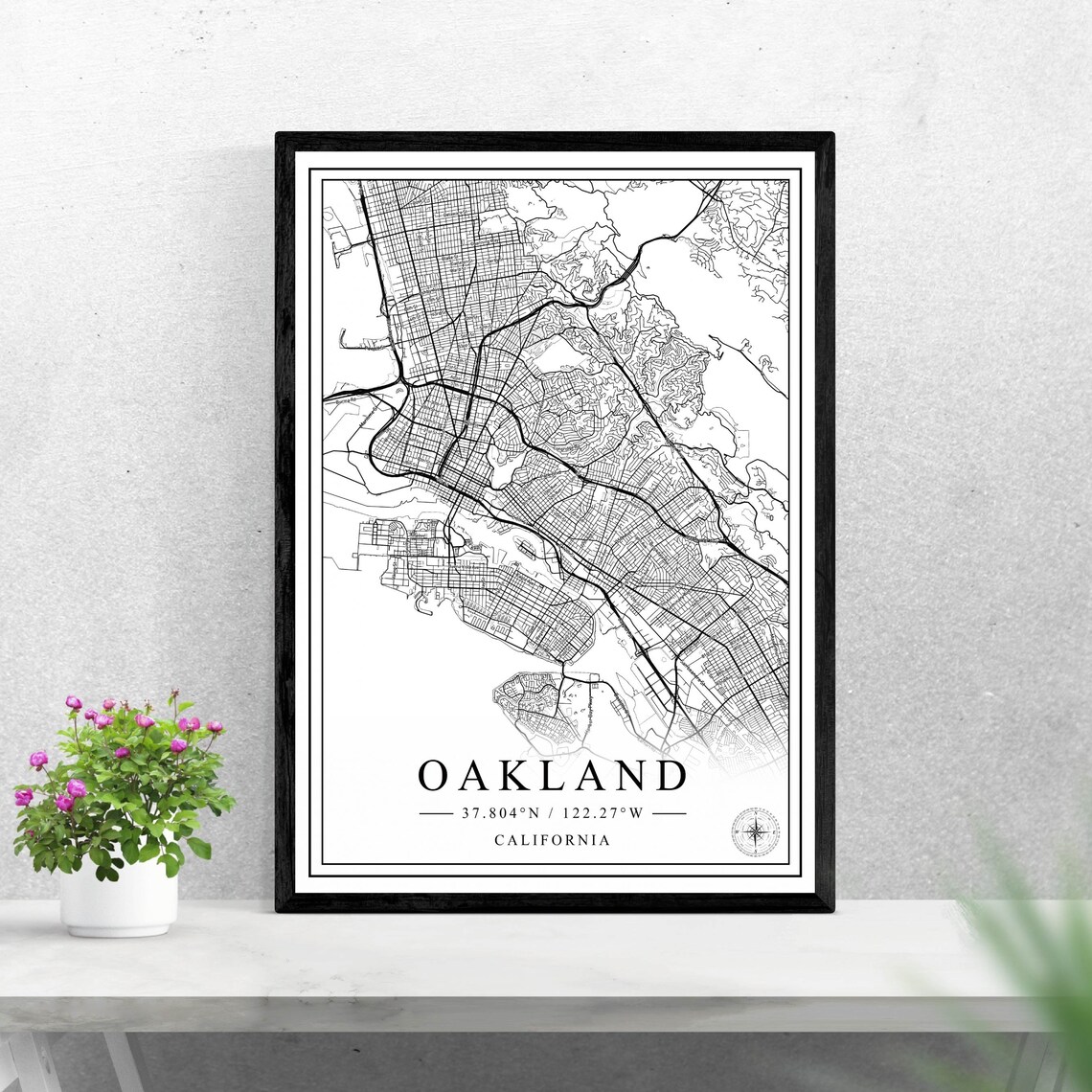 Oakland California City Map Minimalist Black And White Wall Art