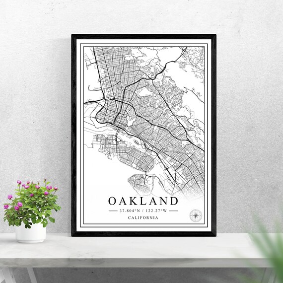 Oakland California City Map Minimalist Black And White Wall Art