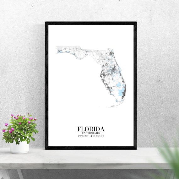 Florida USA Black and White State Road Map Minimalist Decor Poster