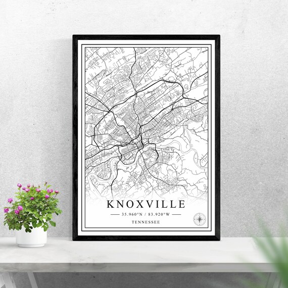 Knoxville Tennessee Black and White City Street Map Art Poster