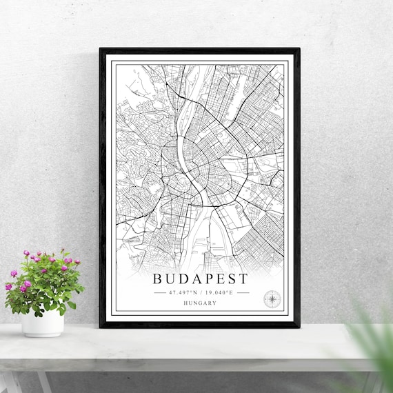 Budapest Hungary Black And White Minimalist Street Map Wall Art