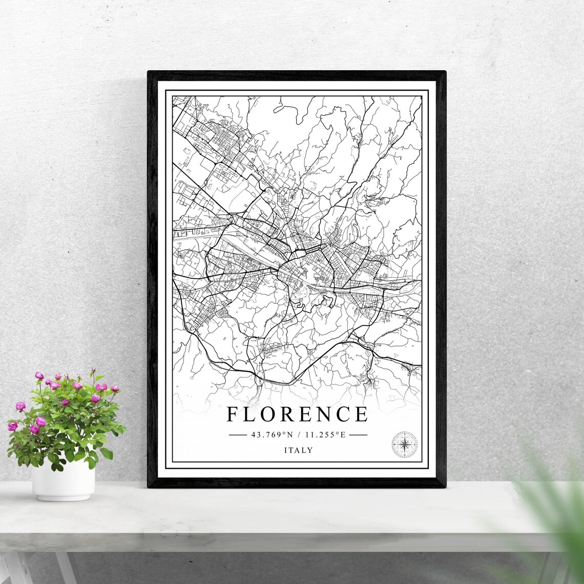 Florence Italy Black and White City Map Art Poster for Travelers