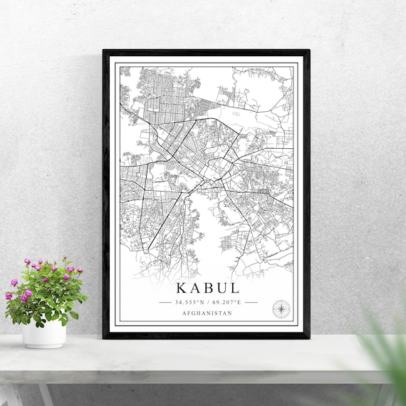Kabul Afghanistan City Map Black and White Minimalist Poster
