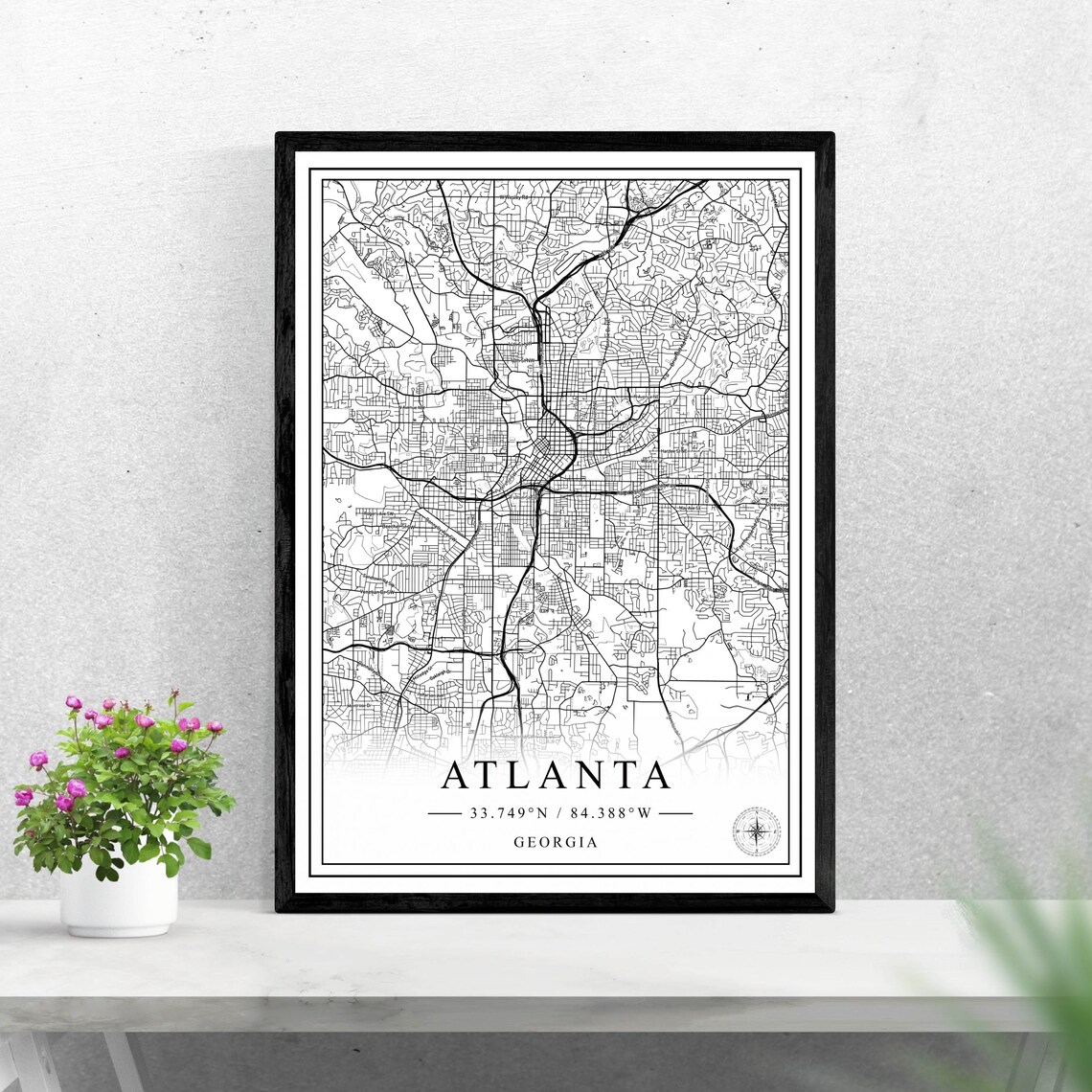 Atlanta City Map Black And White Art Print
