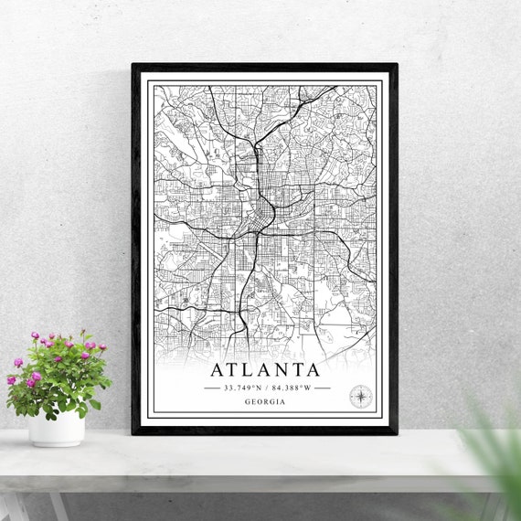 Atlanta City Map Black And White Art Print