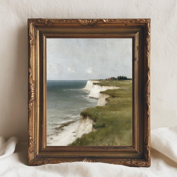 White Cliffs Vintage Coastal Seascape Muted Oil Painting Poster