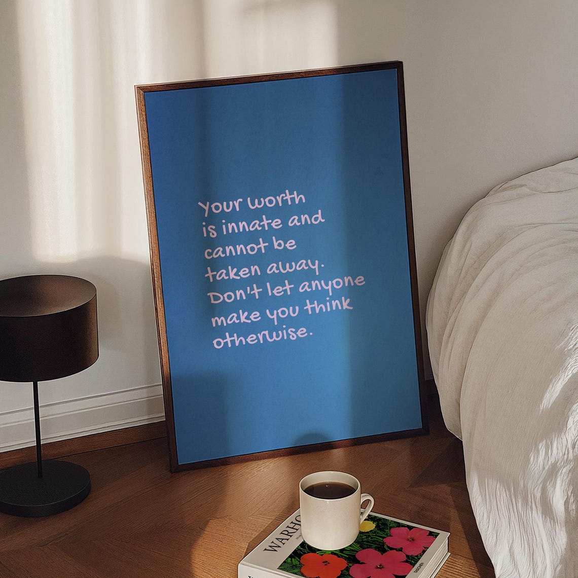 Your Worth Is Innate Blue Minimalist Affirmation Quote Poster