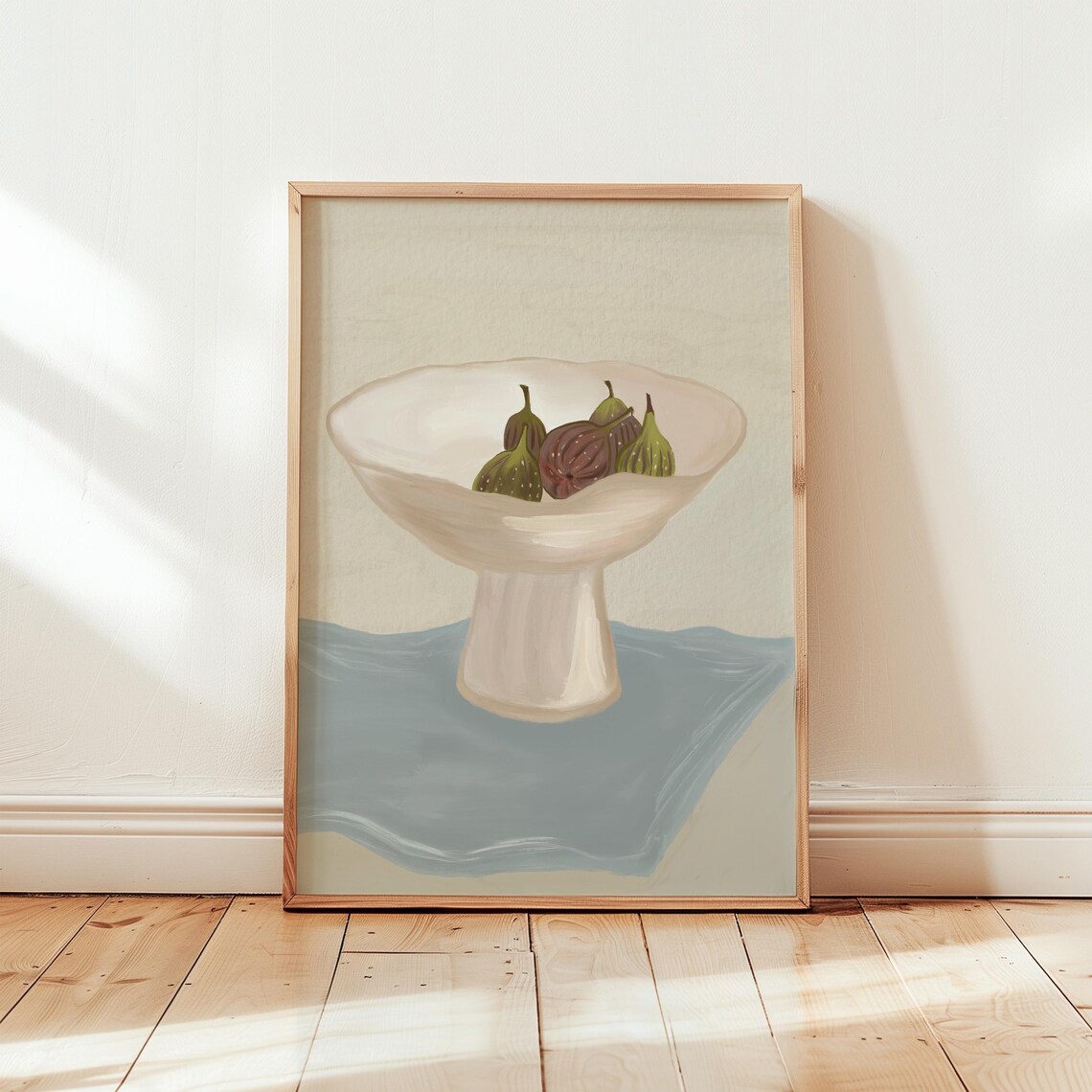 Elegant Figs White Pedestal Bowl Soft Still Life Painting Poster
