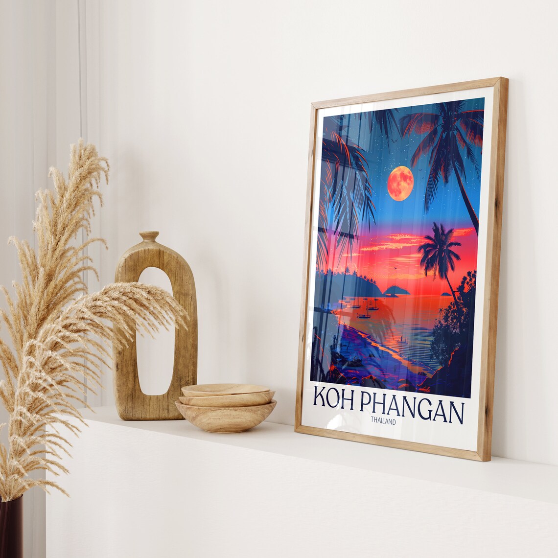 Koh Phangan Thailand Moonlit Beach Sunset Vintage Travel Poster - Image 2