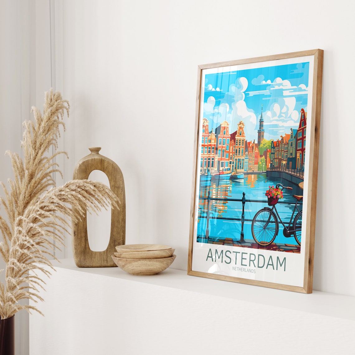 Amsterdam Netherlands Canal Bridge Bike Flowers Old Town Poster - Image 2
