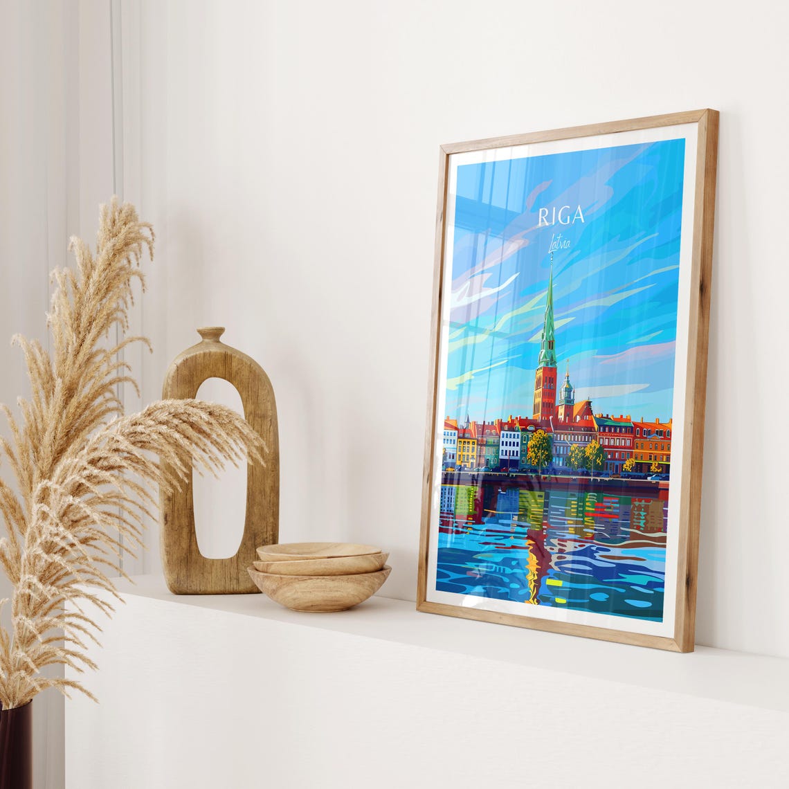 Riga Latvia Old Town Spire Waterfront Reflections Travel Poster - Image 2