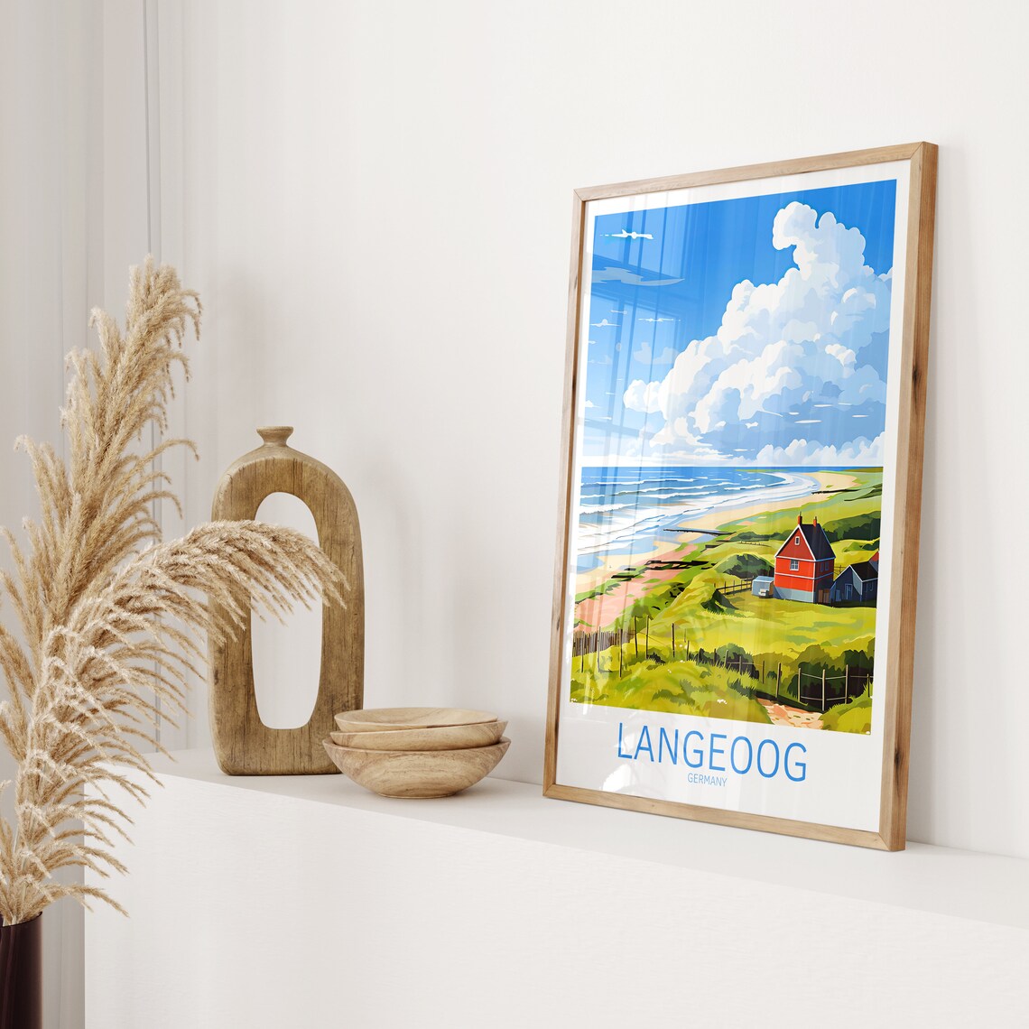 Langeoog Germany Red Cottage Dunes Beach Coastline Travel Poster - Image 2