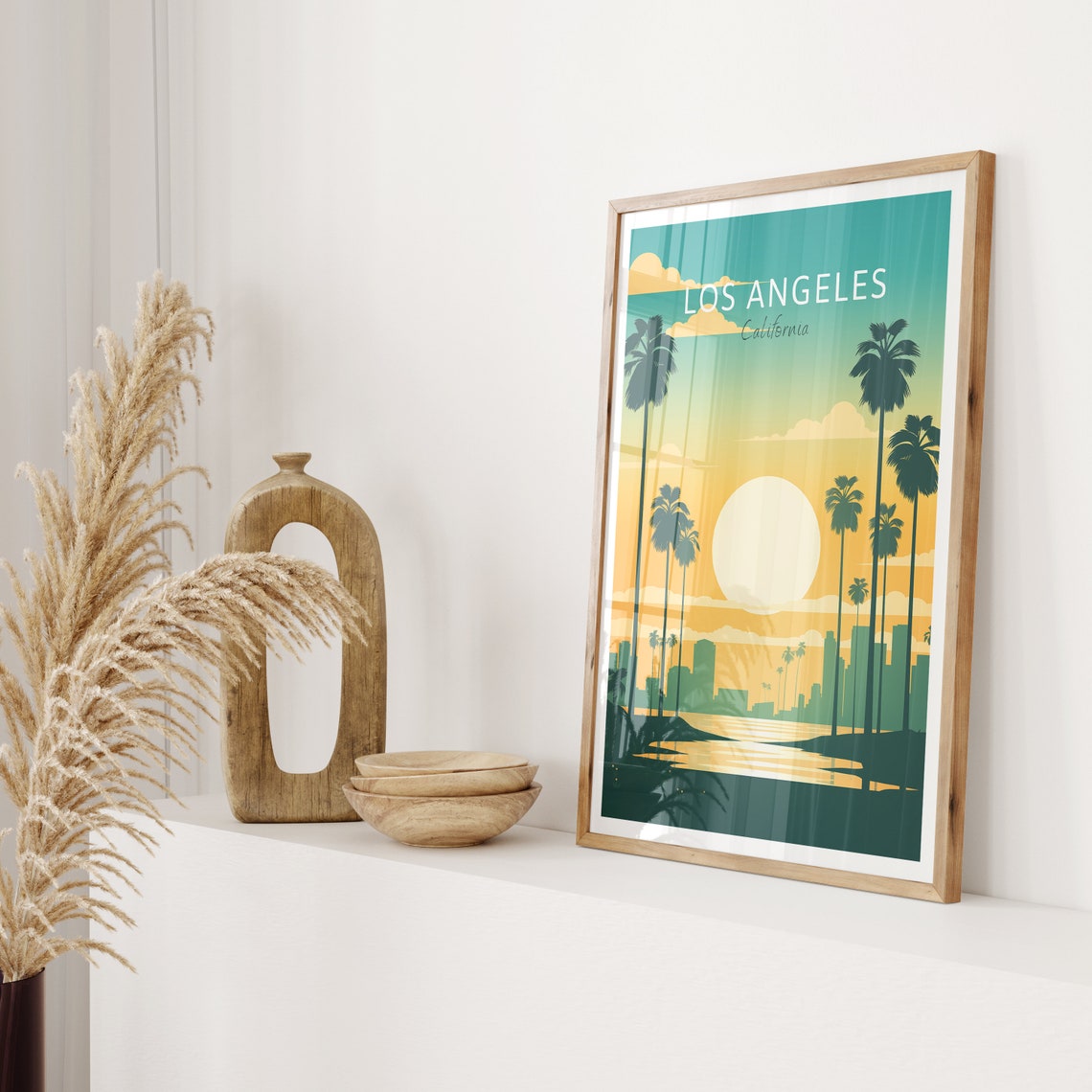 Los Angeles California Poster Palm Trees Sunset Skyline Travel Art - Image 2