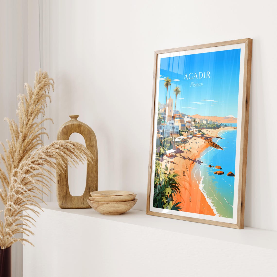 Agadir Morocco Palm Lined Beach Resort Town Coastal Travel Poster - Image 2