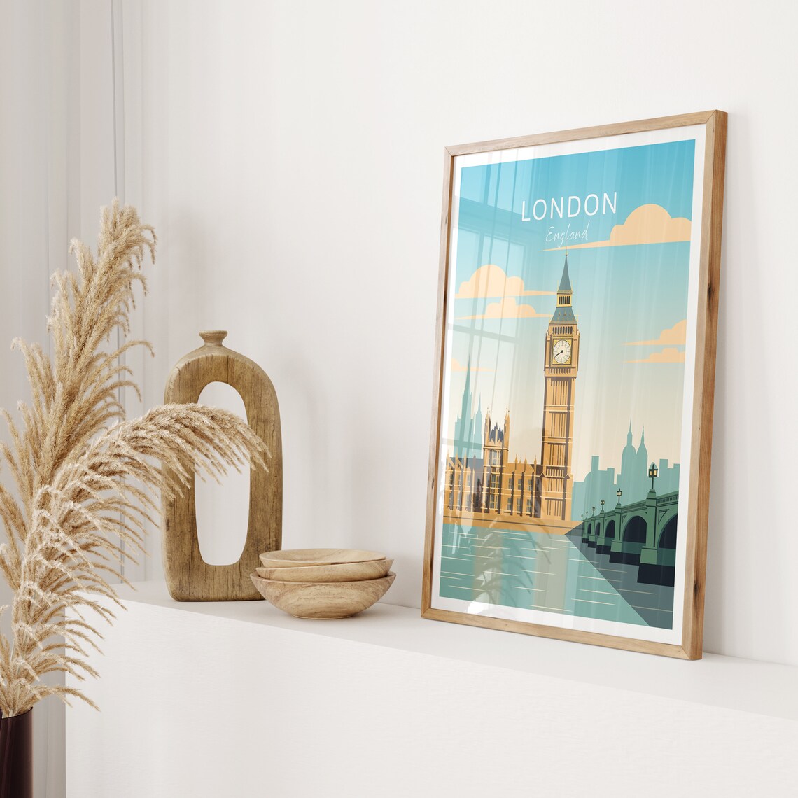 London England Poster Big Ben and Westminster Bridge Scenic Art - Image 2