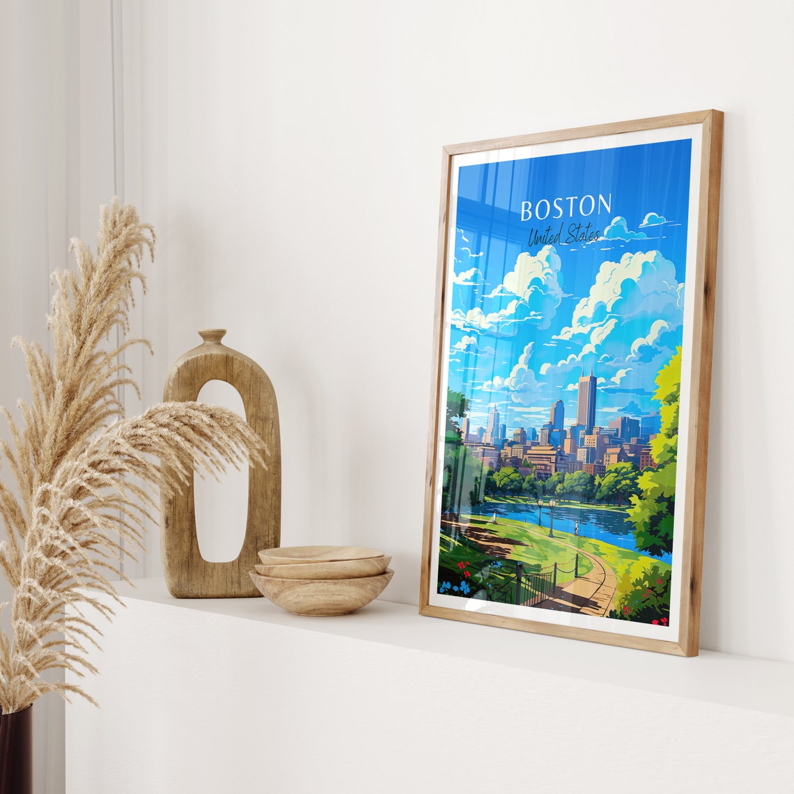 Boston United States Skyline Park Pond Travel Poster Home Decor - Image 2