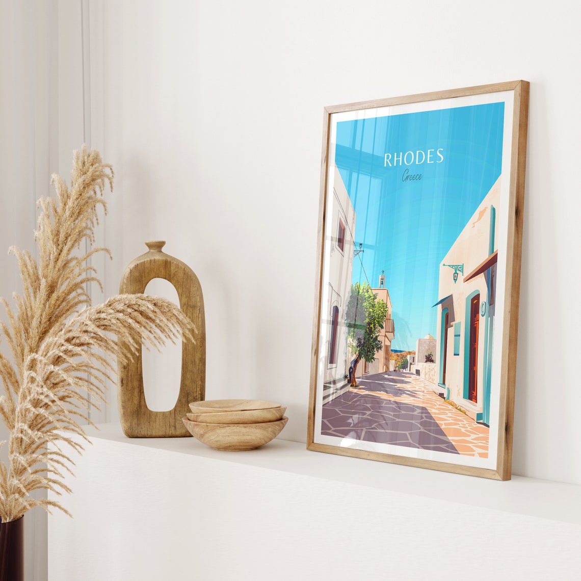 Rhodes Greece Whitewashed Street Leading Down to the Sea Poster - Image 2