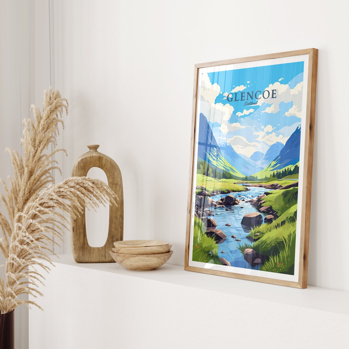 Glencoe Scotland Travel Poster Highland Valley River Mountain View - Image 2