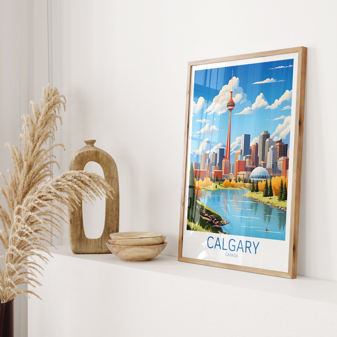 Calgary Canada Riverfront Skyline Fall Colors Travel Art Poster - Image 2