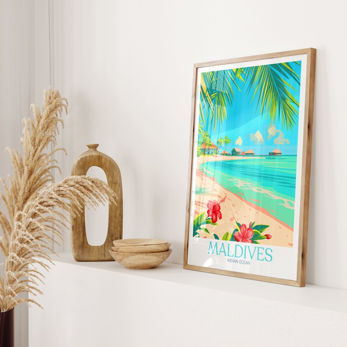 Maldives Indian Ocean Overwater Villas Hibiscus Beach Travel Poster - Image 2