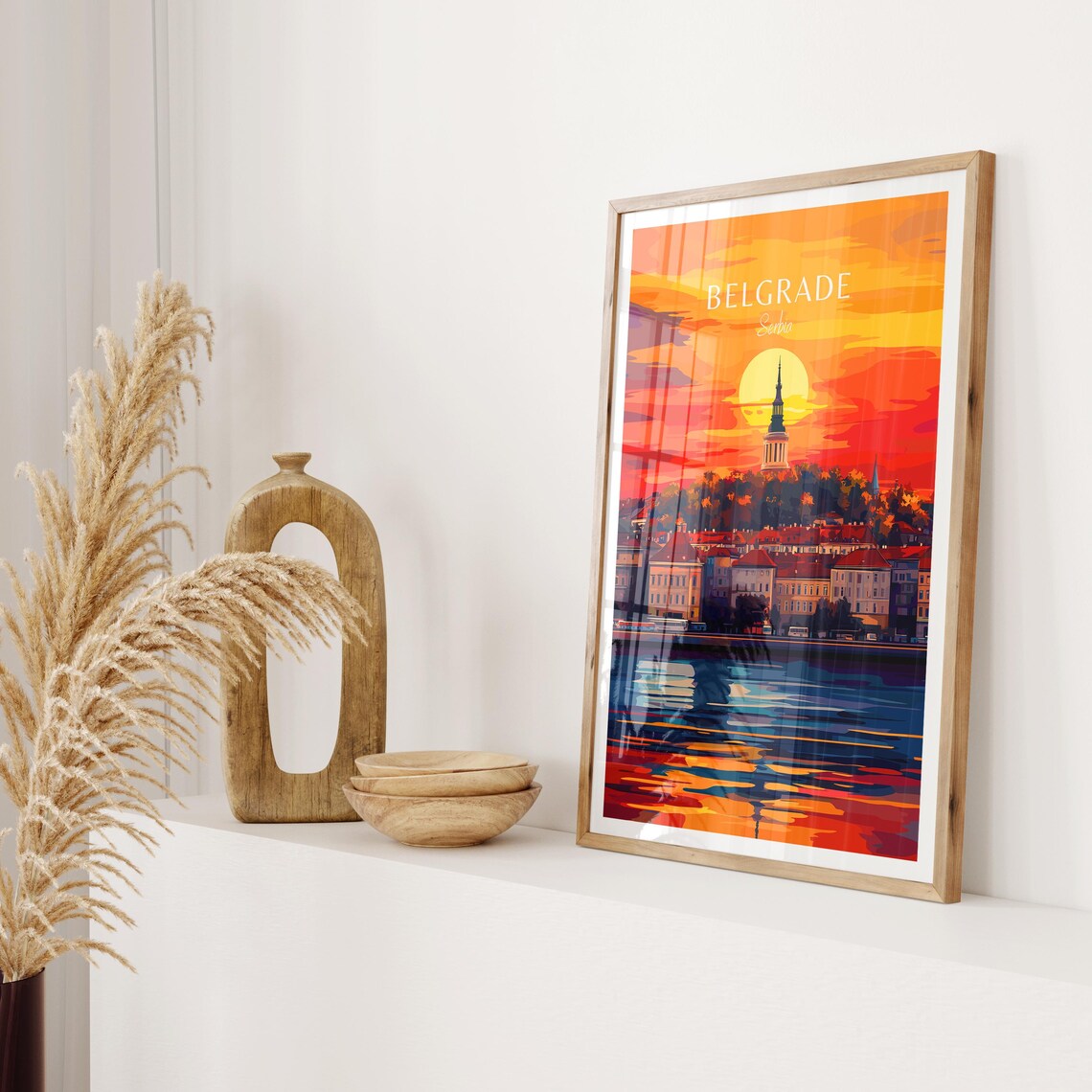 Belgrade Serbia Sunset Skyline Kalemegdan Fortress River Travel Poster - Image 2