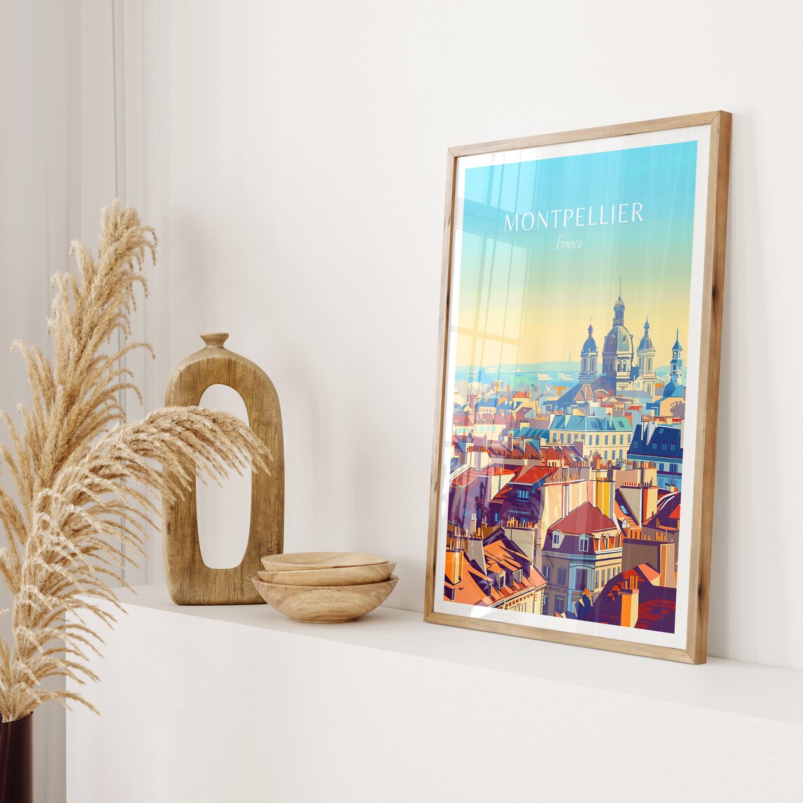 Montpellier France Rooftop Skyline at Sunrise with Domes Poster - Image 2