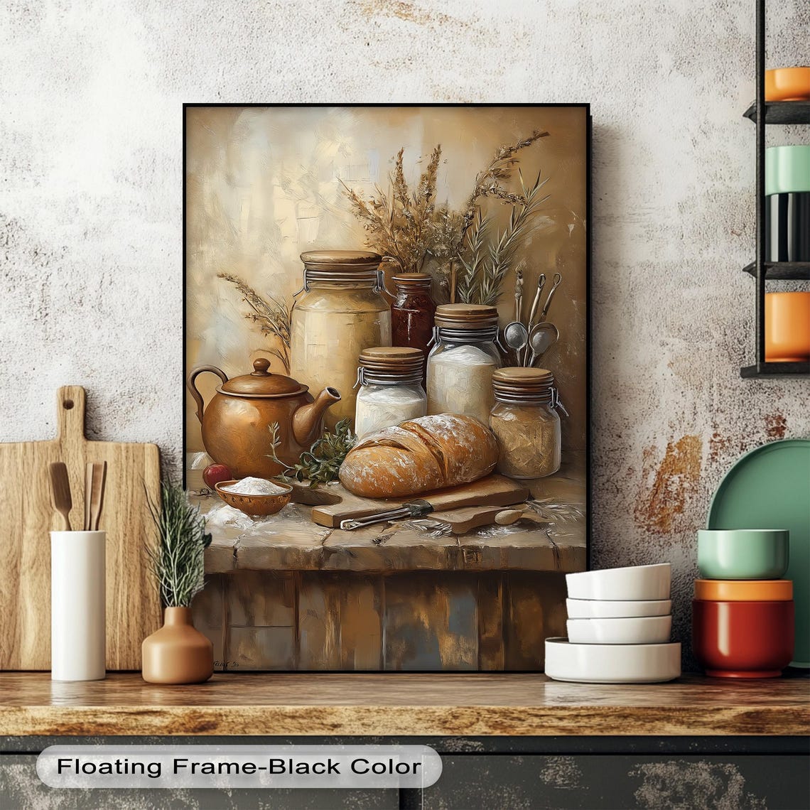 Rustic Farmhouse Kitchen Still Life With Bread And Copper Poster