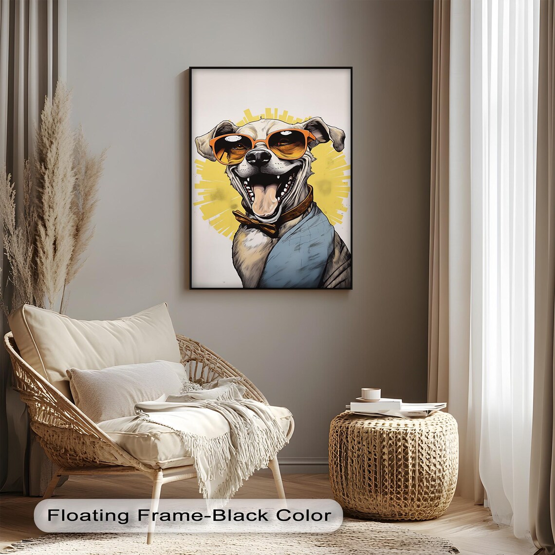 Funny Dog Sunglasses Bow Tie Happy Grinning Pup Portrait Poster