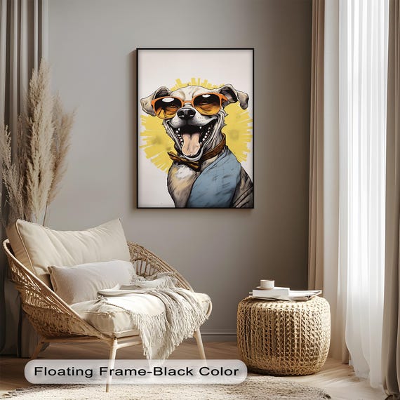 Funny Dog Art Print Sunglasses Bow Tie Modern Wall Decor