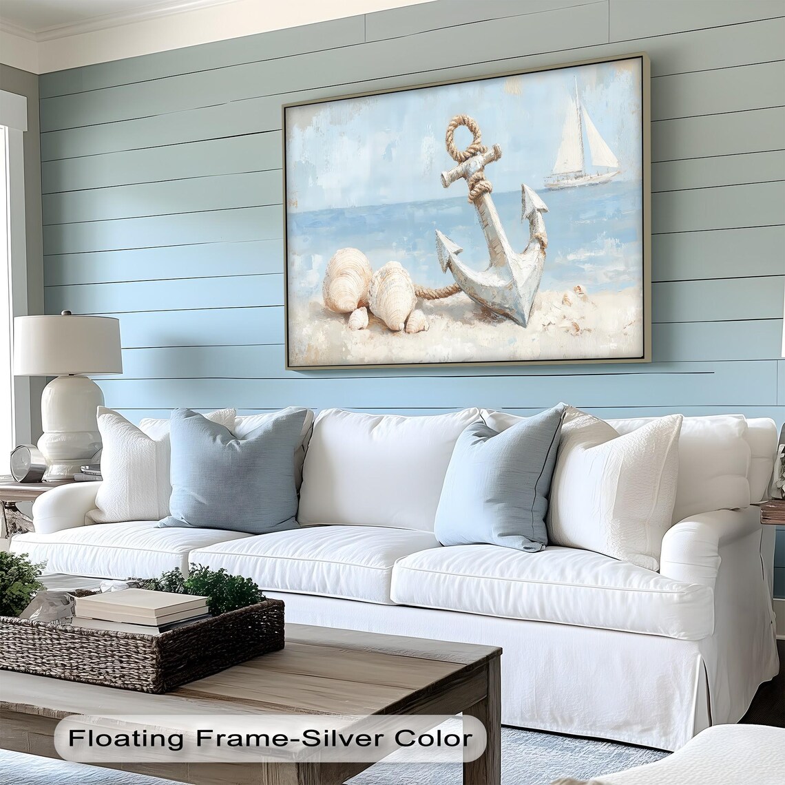 Nautical Anchor Seashells Sailboat Coastal Canvas Painting Beach Poster