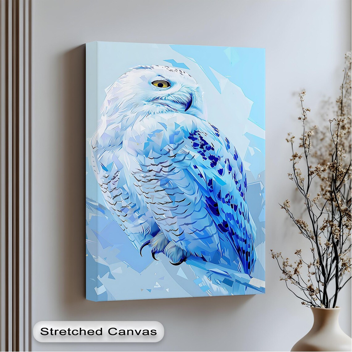 Snowy Owl Blue Geometric Art Style Bird Portrait Wildlife Print