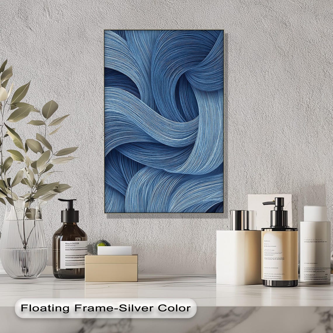 Blue Swirling Lines Modern Minimalist Abstract Canvas Poster
