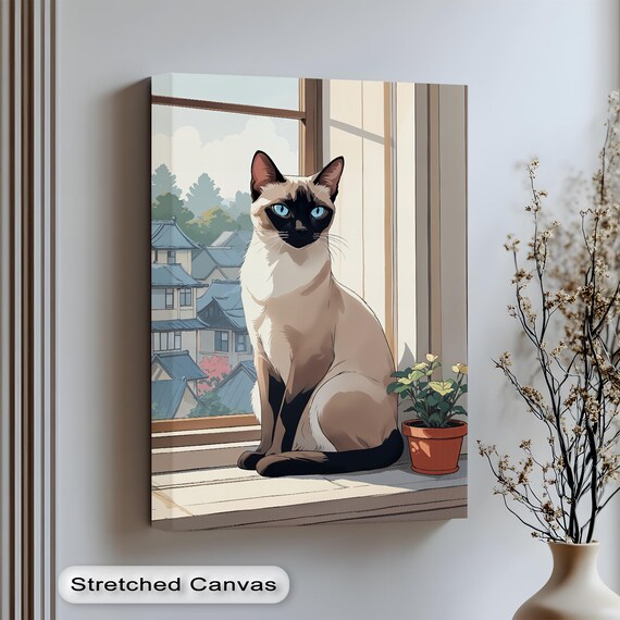 Siamese Cat Sunny Windowsill Cute Cat Lover Gift Canvas Poster