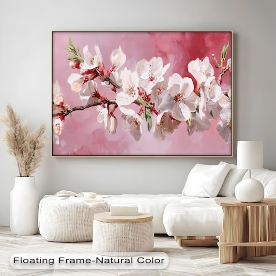 Cherry Blossom Branch Pink Floral Impasto Painting Romantic Spring Art Poster