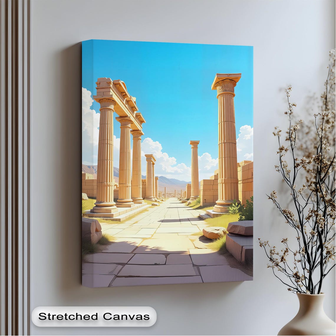 Ancient Greek Temple Columns Sunny Blue Sky Classical Ruins Poster