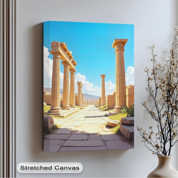 Ancient Greek Temple Columns Sunny Blue Sky Classical Ruins Poster