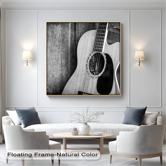 Black And White Acoustic Guitar Print Music Room Canvas Or Poster