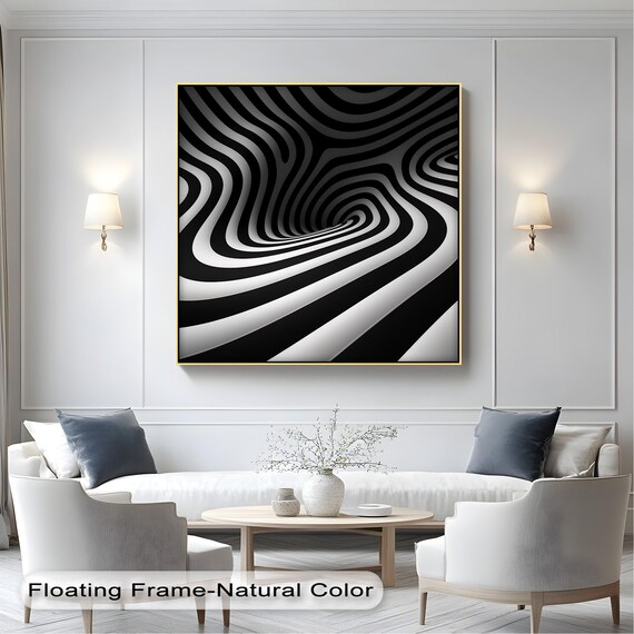 Black and White Swirl Optical Illusion Tunnel Modern Abstract Poster