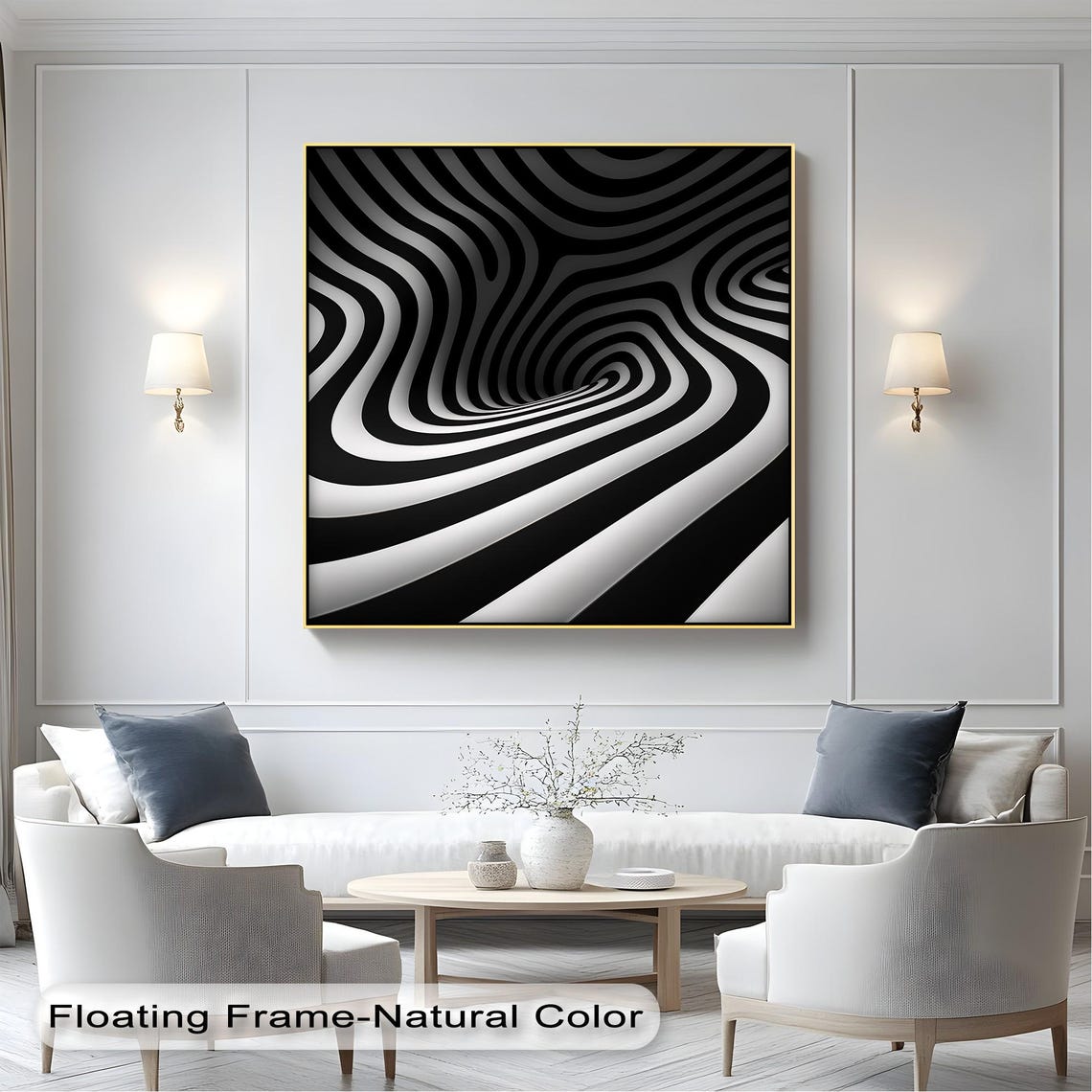 Black and White Swirl Optical Illusion Tunnel Modern Abstract Poster