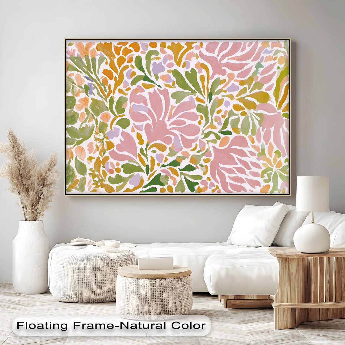 Abstract Floral Canvas Art Pink Green Botanical Print Anthracite Frame