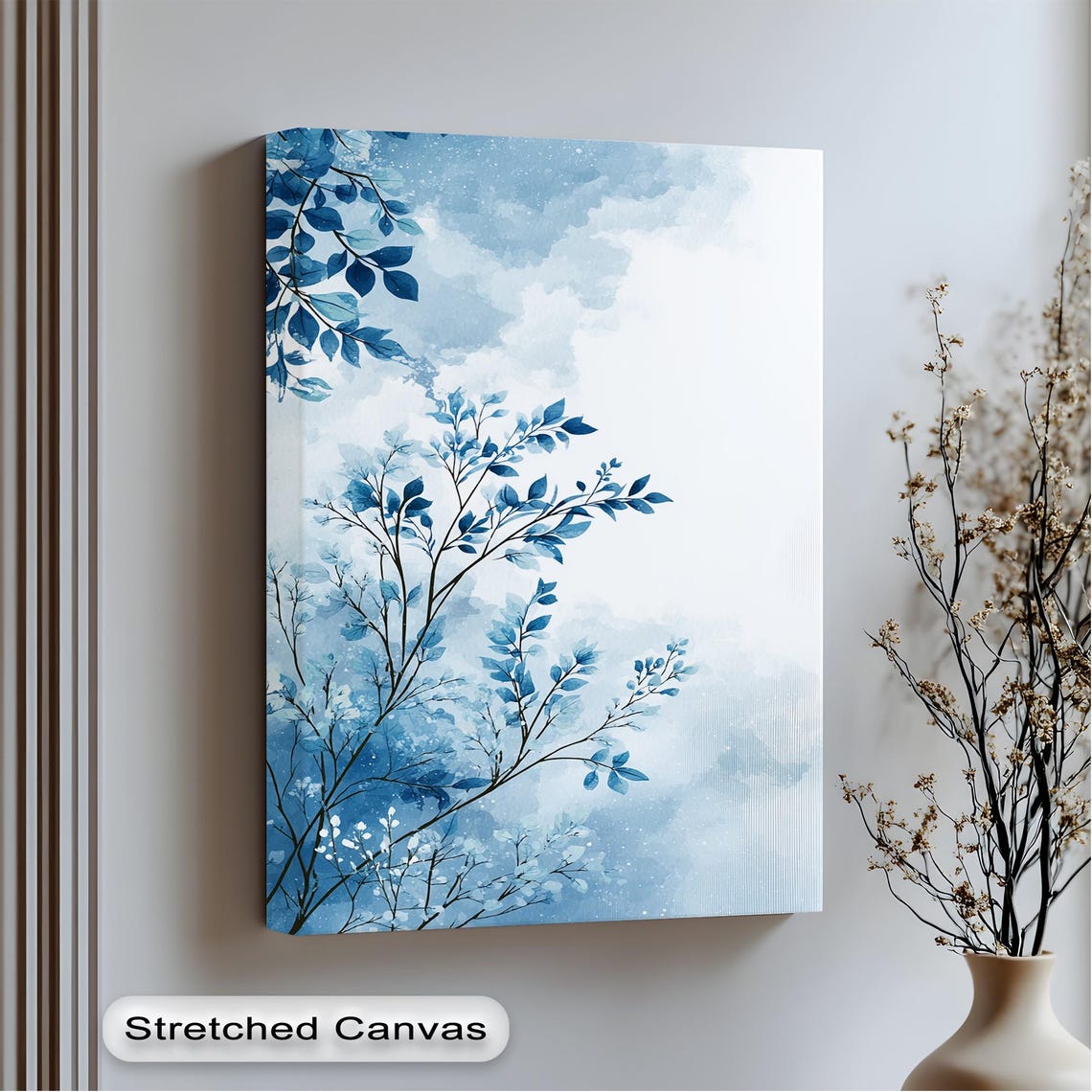 Blue Botanical Branches Watercolor Canvas Minimalist Wall Art