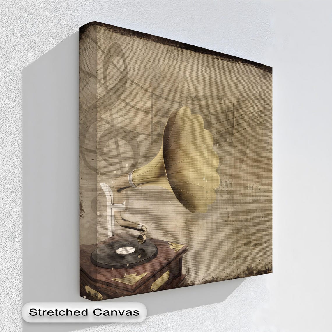 Vintage Gramophone Sepia Sheet Music Antique Record Player Poster